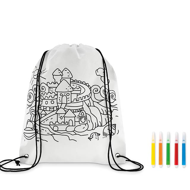 Non woven kids bag with pens  - Weiß 
