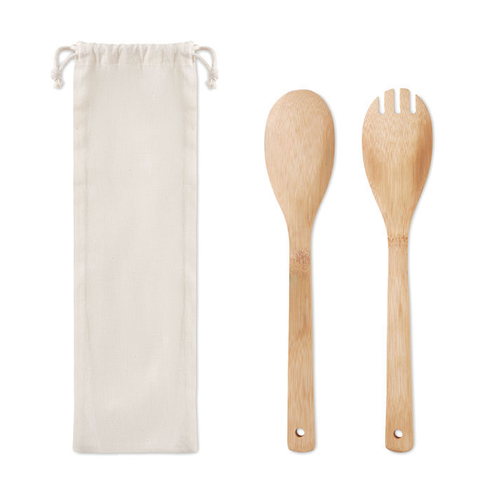 Set bamboo utensils salad  - beige