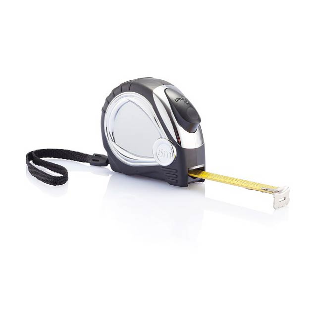 Chrome plated auto stop tape measure, black - black