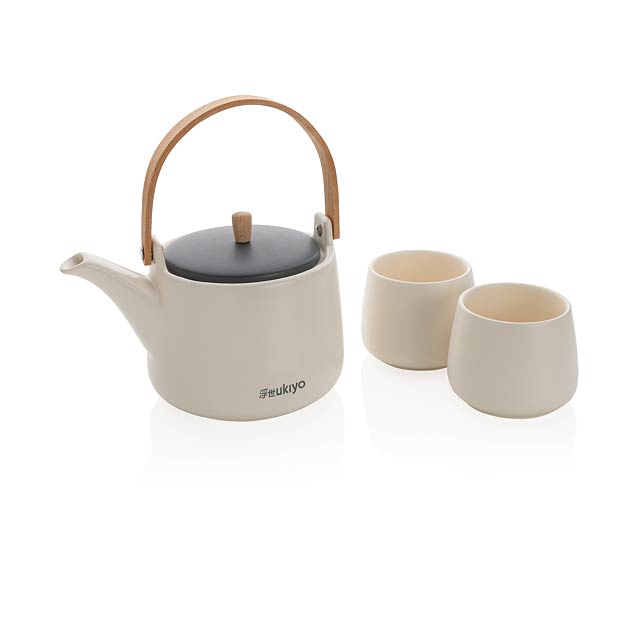 Ukiyo tea pot set with cups, white - white