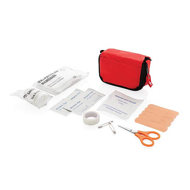 First aid set in pouch - red