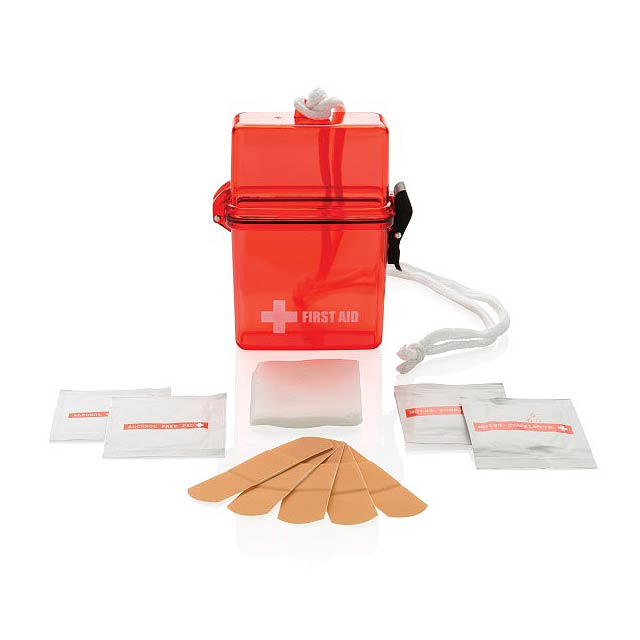 Waterproof first aid kit, red - red