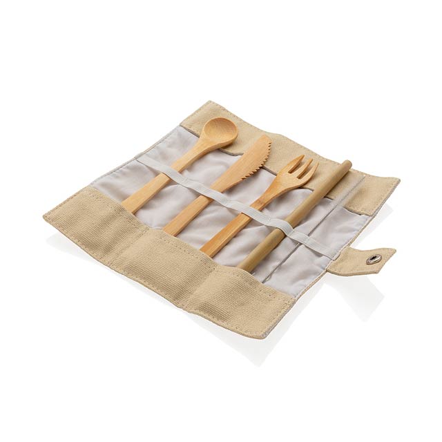 Reusable bamboo travel cutlery set - white