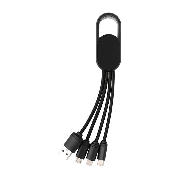 4-in-1 cable with carabiner clip, black - black