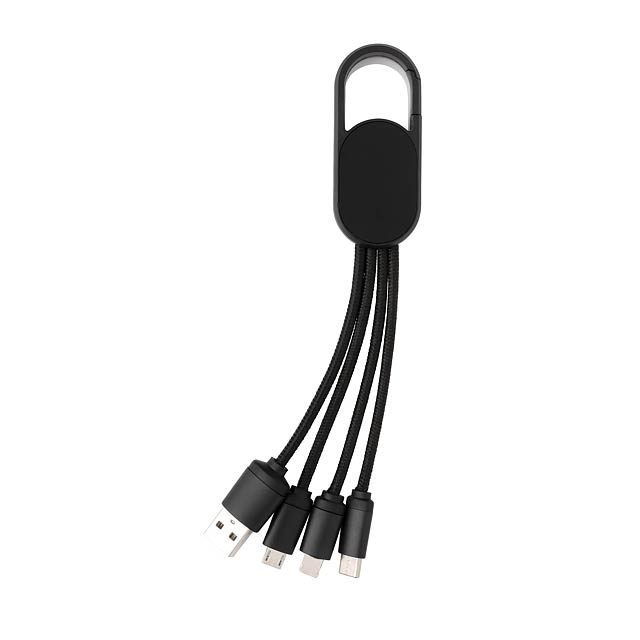 4-in-1 Kabel mit Karabiner-Clip, schwarz - schwarz