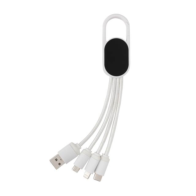 4-in-1 cable with carabiner clip, white - white