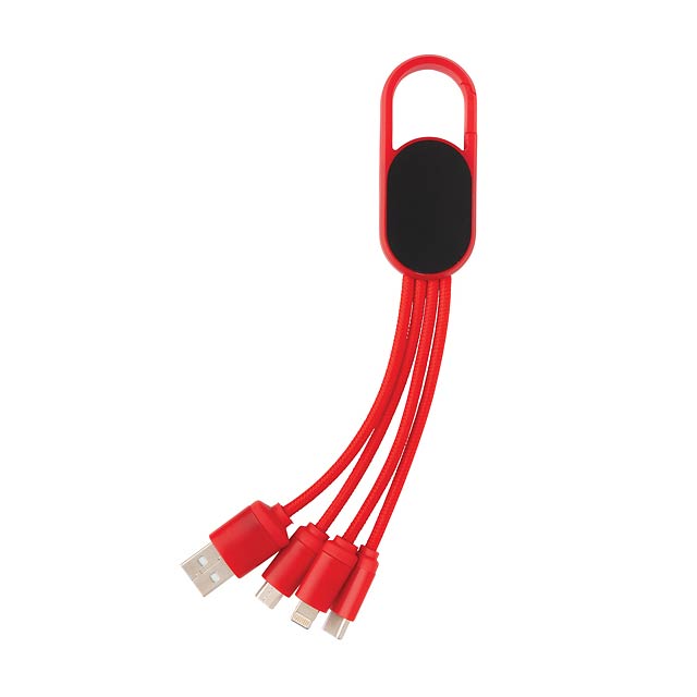 4-in-1 cable with carabiner clip, red - red