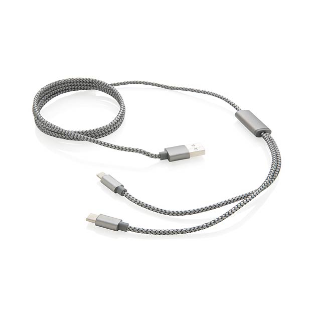 3-in-1 umwobenes Kabel - Grau