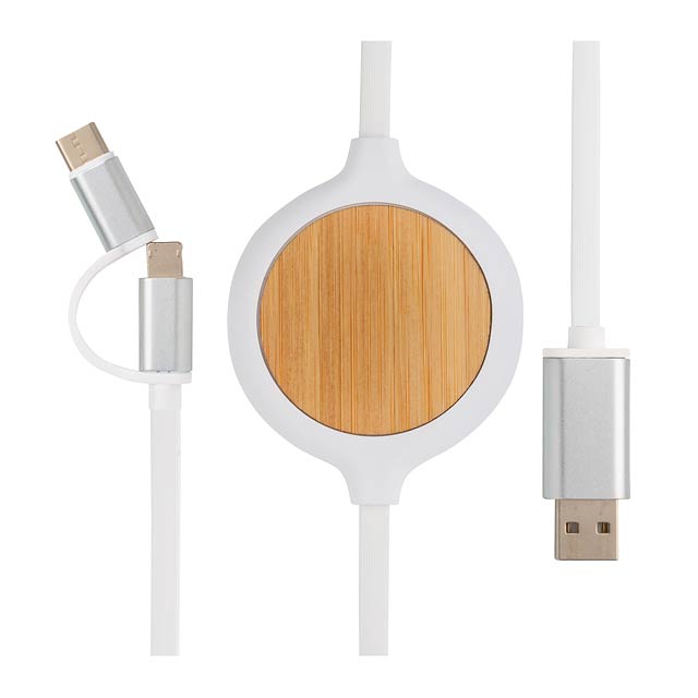 3-in-1 Kabel mit 5W Bambus Wireless Charger, weiß - Weiß 