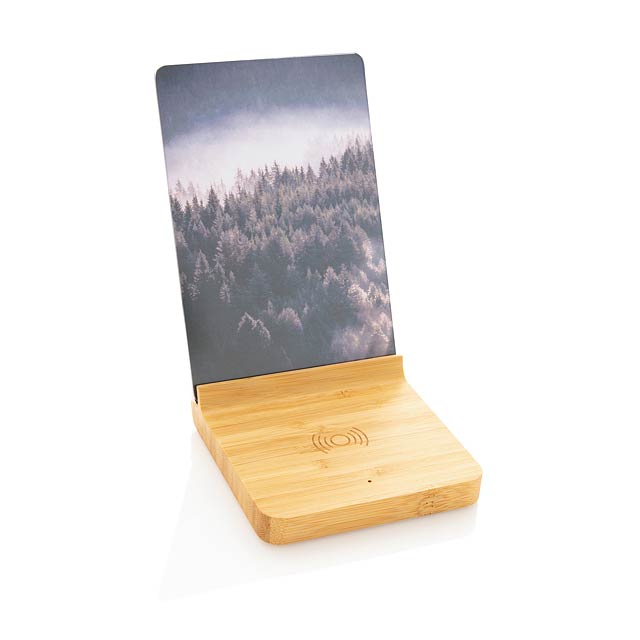 Bamboo 5W wireless charger with photo frame, brown - brown