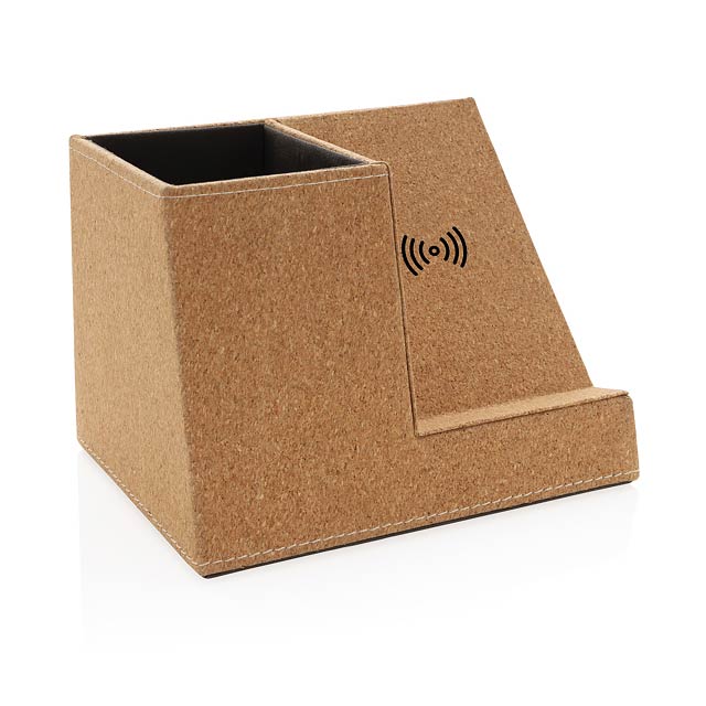 Cork pen holder and 5W wireless charger, brown - brown
