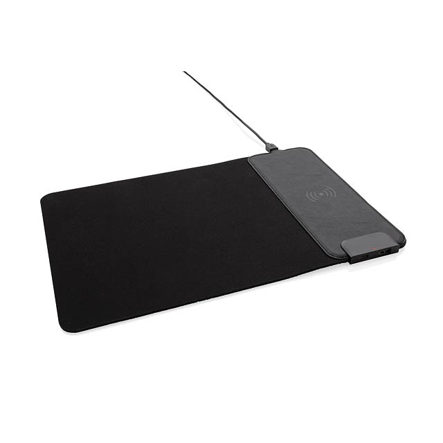 Mousepad mit 15W Wireless Charging und USB Ports, schwarz - schwarz