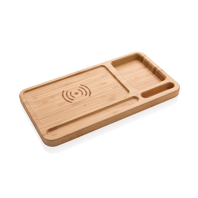 Bambus Schreibtisch-Organizer mit 5W Wireless Charger - Bräune