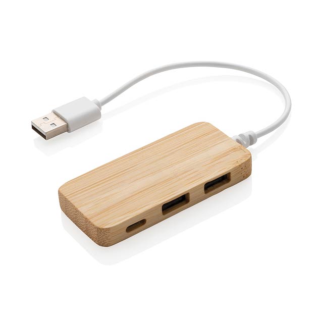 Bambusový USB hub s USB C, hnědá - hnedá
