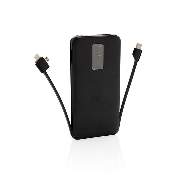 10.000 mAh Powerbank mit integriertem Kabel - schwarz