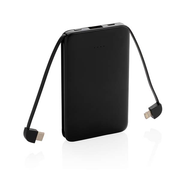 5.000 mAh Pocket Powerbank with integrated cables - black