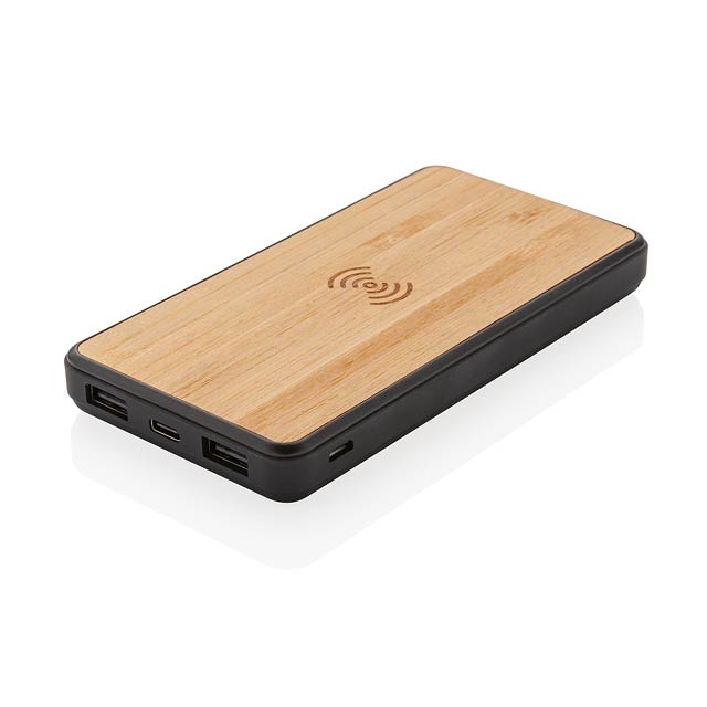 Bamboo 8000 mAh Wireless Charging Fashion Powerbank - black