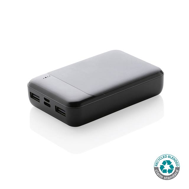 10.000 mAh Powerbank aus RCS Standard recyceltem Kunststoff, - schwarz