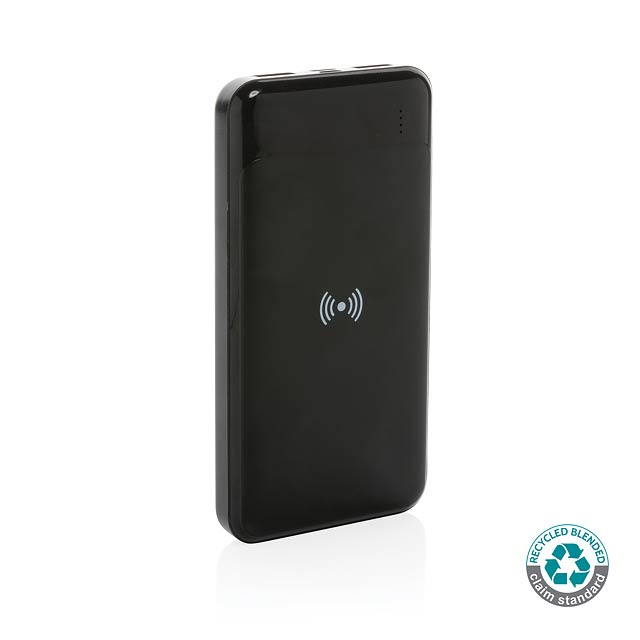 RCS standard recycled plastic wireless powerbank, black - black