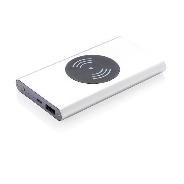 4.000 mAh Powerbank mit 5W Wireless Charger - Silber