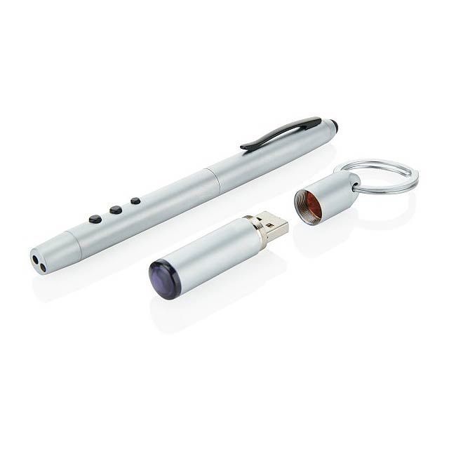 4 in 1 presenter pen, silver - silver