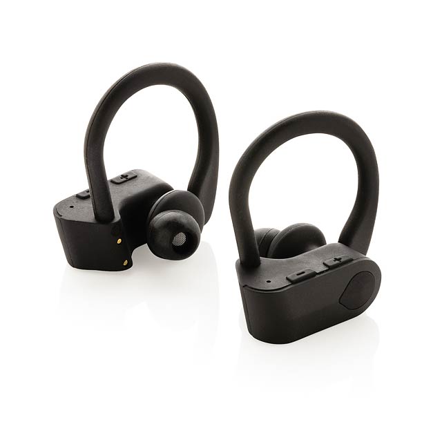 TWS sportovní sluchátka v nabíjecí krabičce, černá - černá