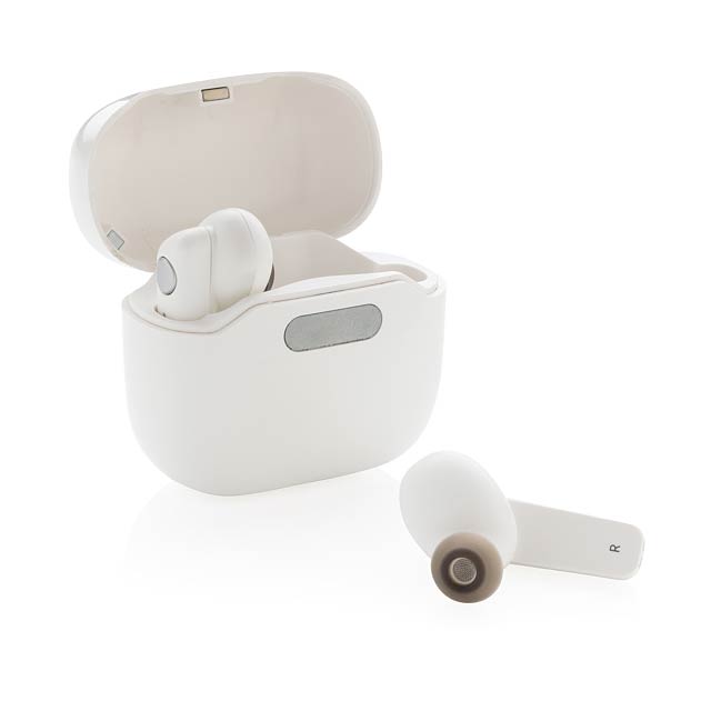 TWS sluchátka v UV-C sterilizační nabíjecí krabičce, bílá - biela