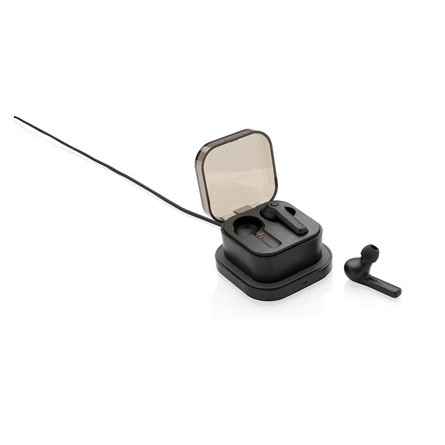 TWS sluchátka do uší v bezdrátově nabíjecí krabičce - čierna