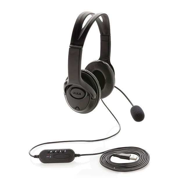 Over ear wired work headset, black - black