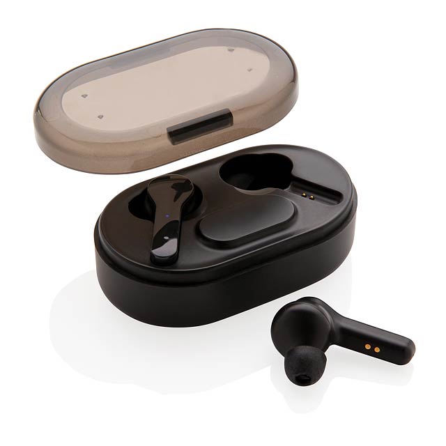 Light up logo TWS earbuds in charging case - black