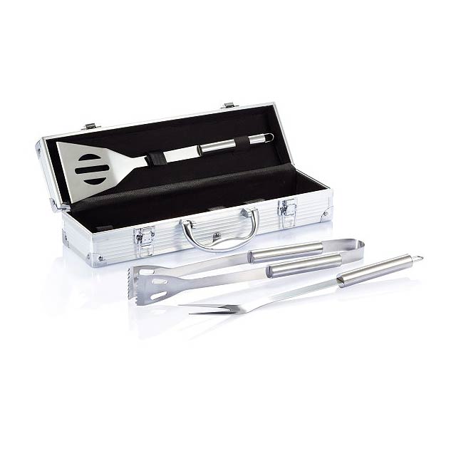 3 pcs barbecue set in aluminium box - silver