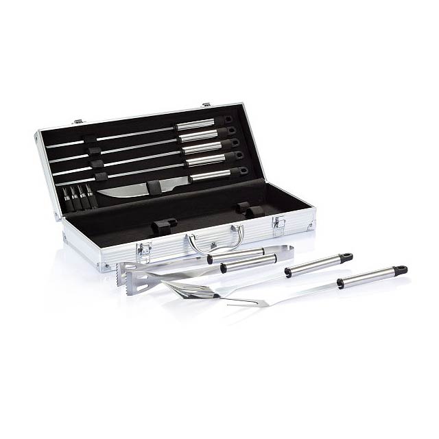 12 pcs barbecue set in aluminium box - silver