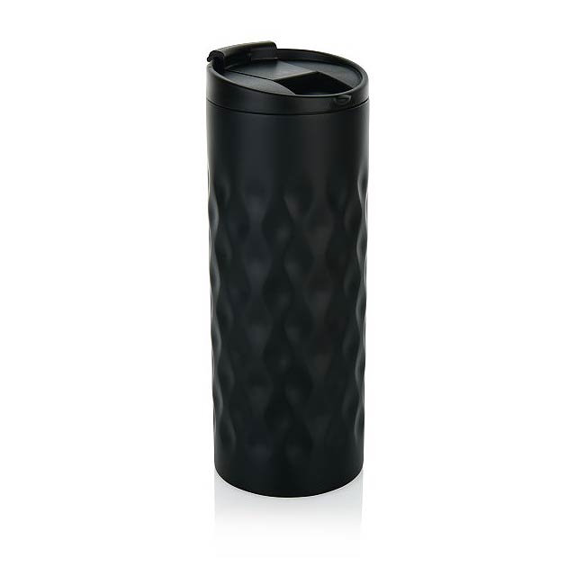 Stainless steel double wall  tumbler. With trendy geometric cut design. Capacity 350 ml.  - black - foto