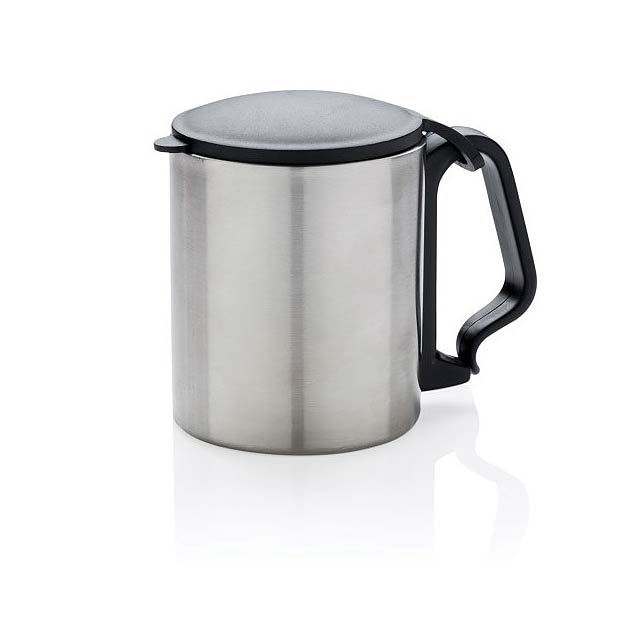 Double wall stainless steel mug with PP lid and handle. Capacity 200 ml.  - silver - foto