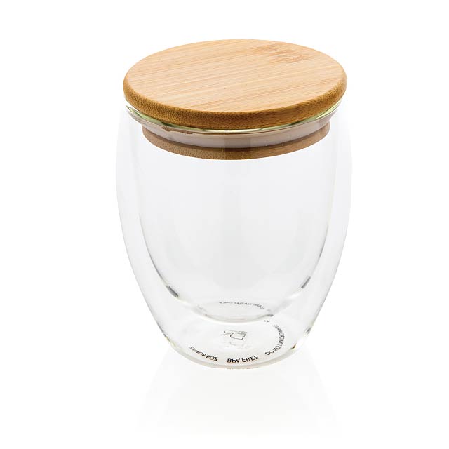 Doppelwandiges Borosilikatglas mit Bambusdeckel 250ml, trans - Transparente