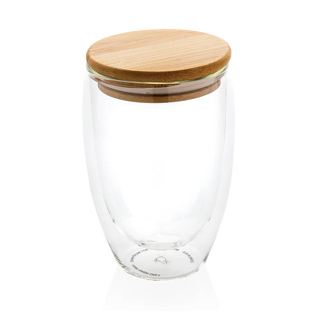 Doppelwandiges Borosilikatglas mit Bambusdeckel 350ml, trans - Transparente