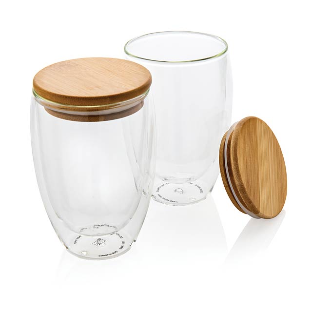 2-tlg Set Borosilikatgläser mit Bambusdeckel 350ml, transpar - Transparente