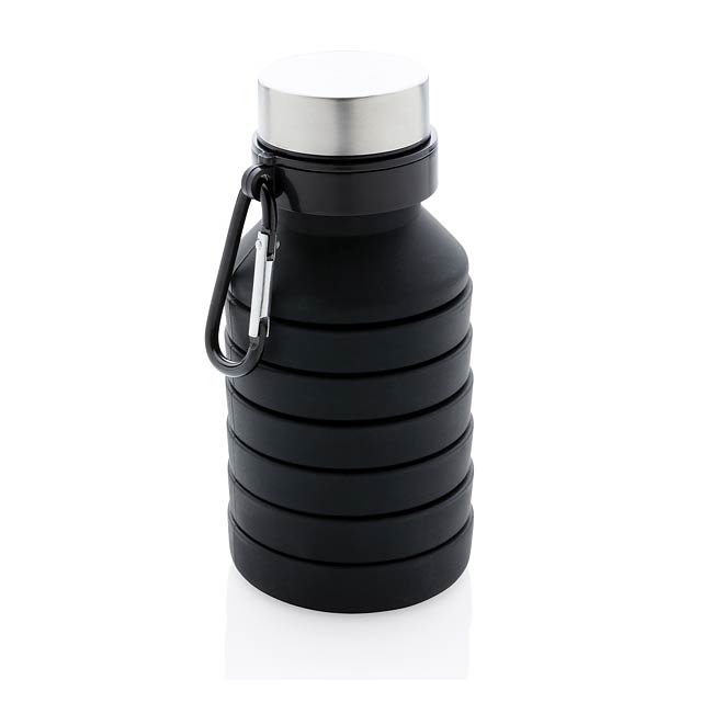 Leakproof collapsible silicon bottle with lid, black - black