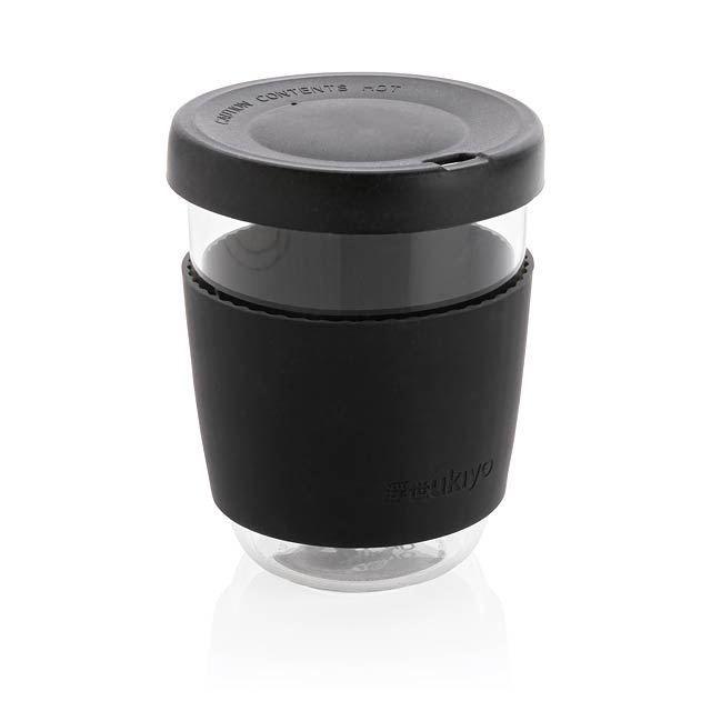 Ukiyo borosilicate glass with silicon lid and sleeve, black - black