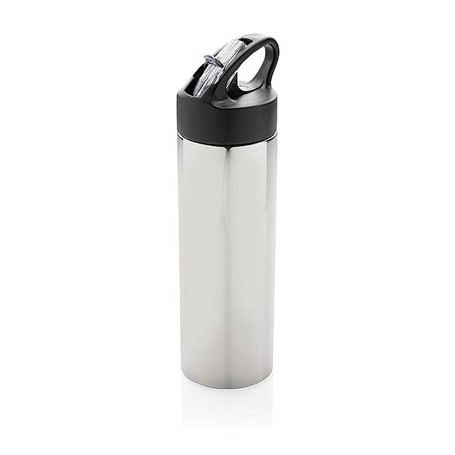 Sport bottle with straw - silver