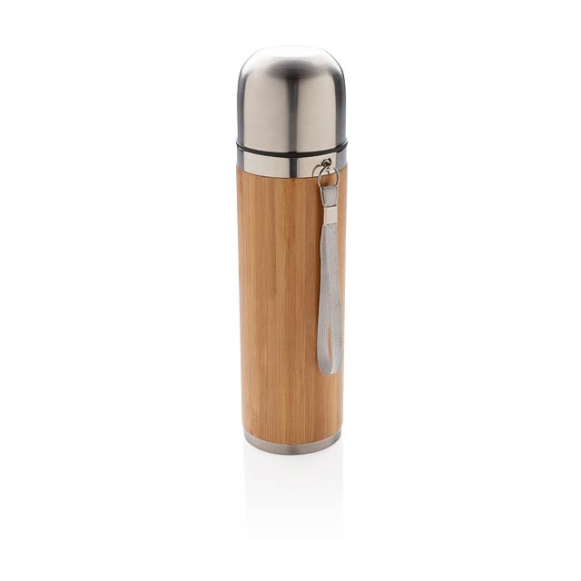 Bamboo vacuum travel flask - brown