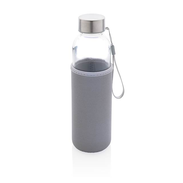 Glass bottle with neoprene sleeve, grey - grey