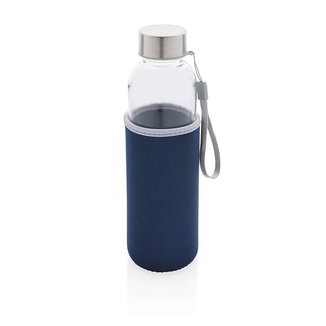 Glass bottle with neoprene sleeve, blue - blue