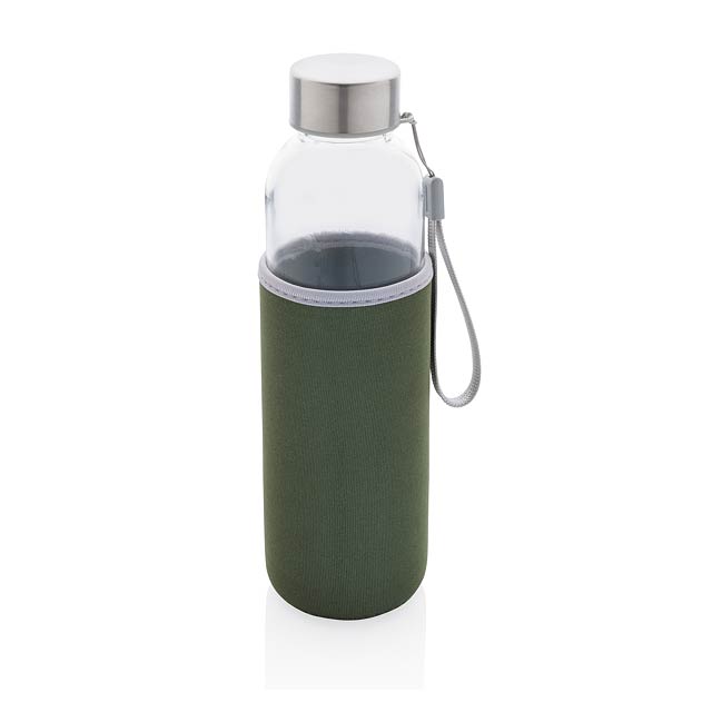 Glass bottle with neoprene sleeve, green - green