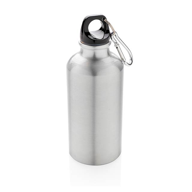 Aluminium reusable sport bottle with carabiner, silver - silver