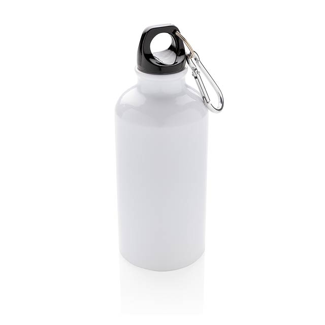 Aluminium reusable sport bottle with carabiner, white - white