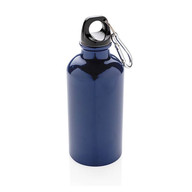 Hliníková sportovní lahev s karabinou, modrá - modrá