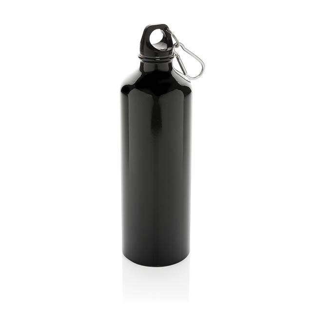 Hliníková sportovní lahev s karabinou XL, černá - černá