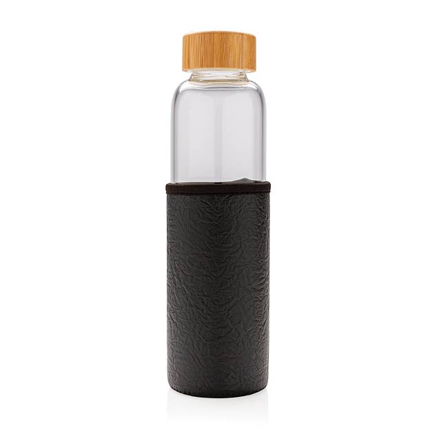 Skleněná lahev ve vzorovaném PU obalu - čierna
