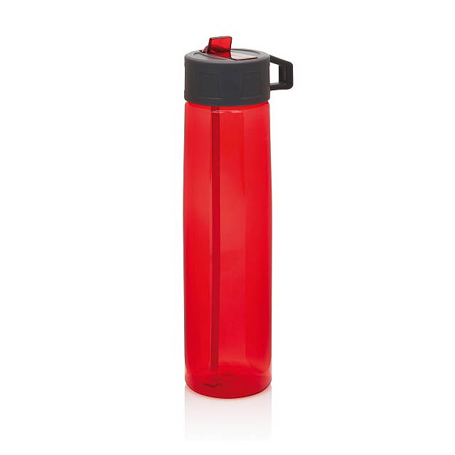 Tritan Trinkflasche mit Strohhalm, rot/grau - Rot